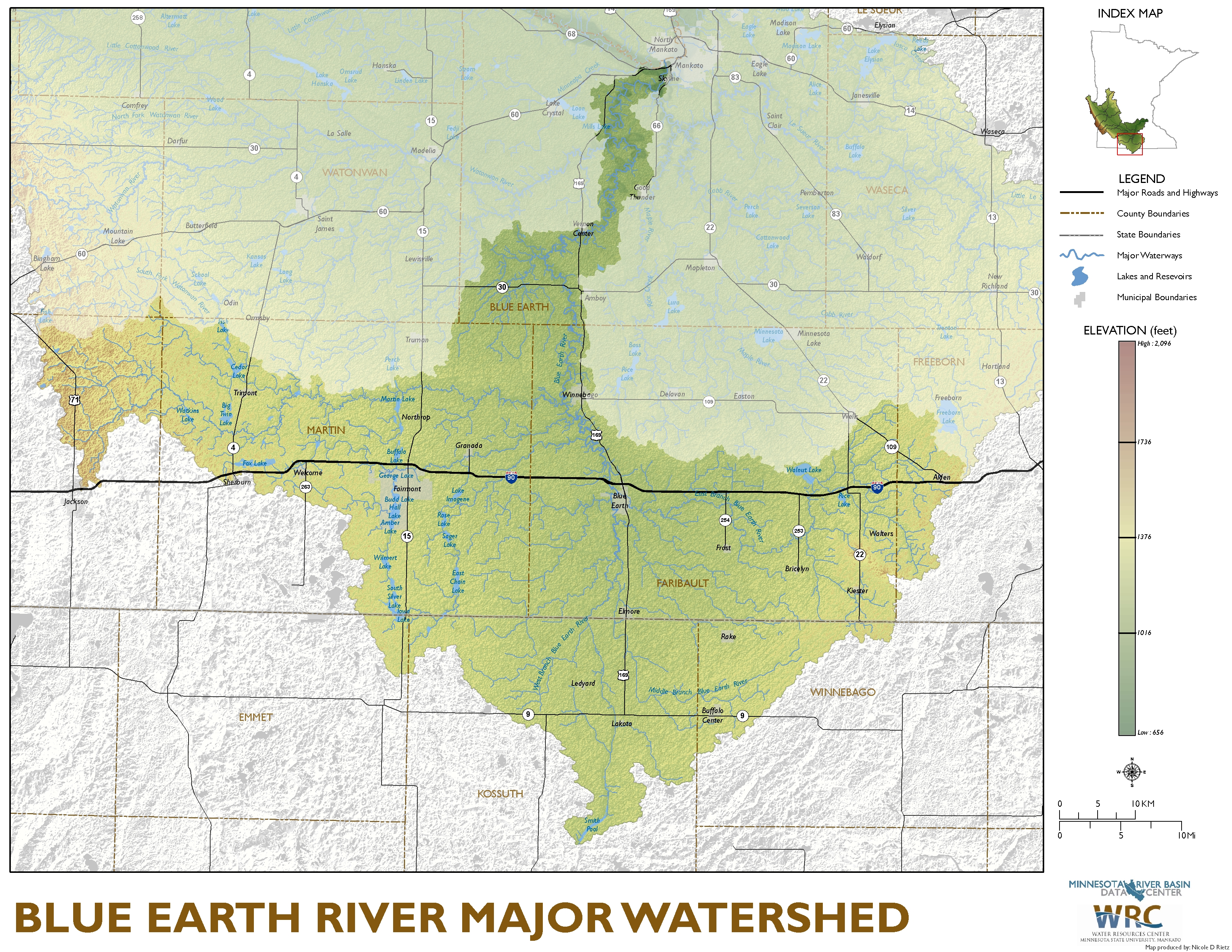 Blue Earth River Major Watershed Map