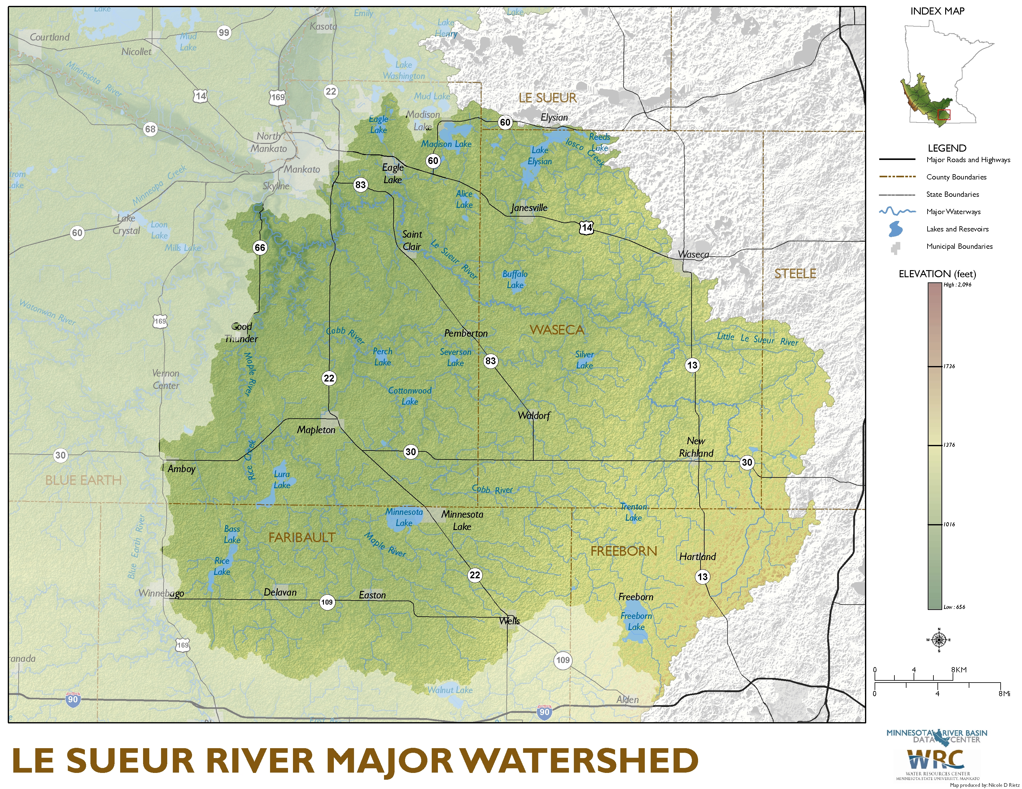 Le Sueur River Major Watershed Map
