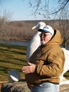 John Fritsche by Gertie the Goose statue New Ulm